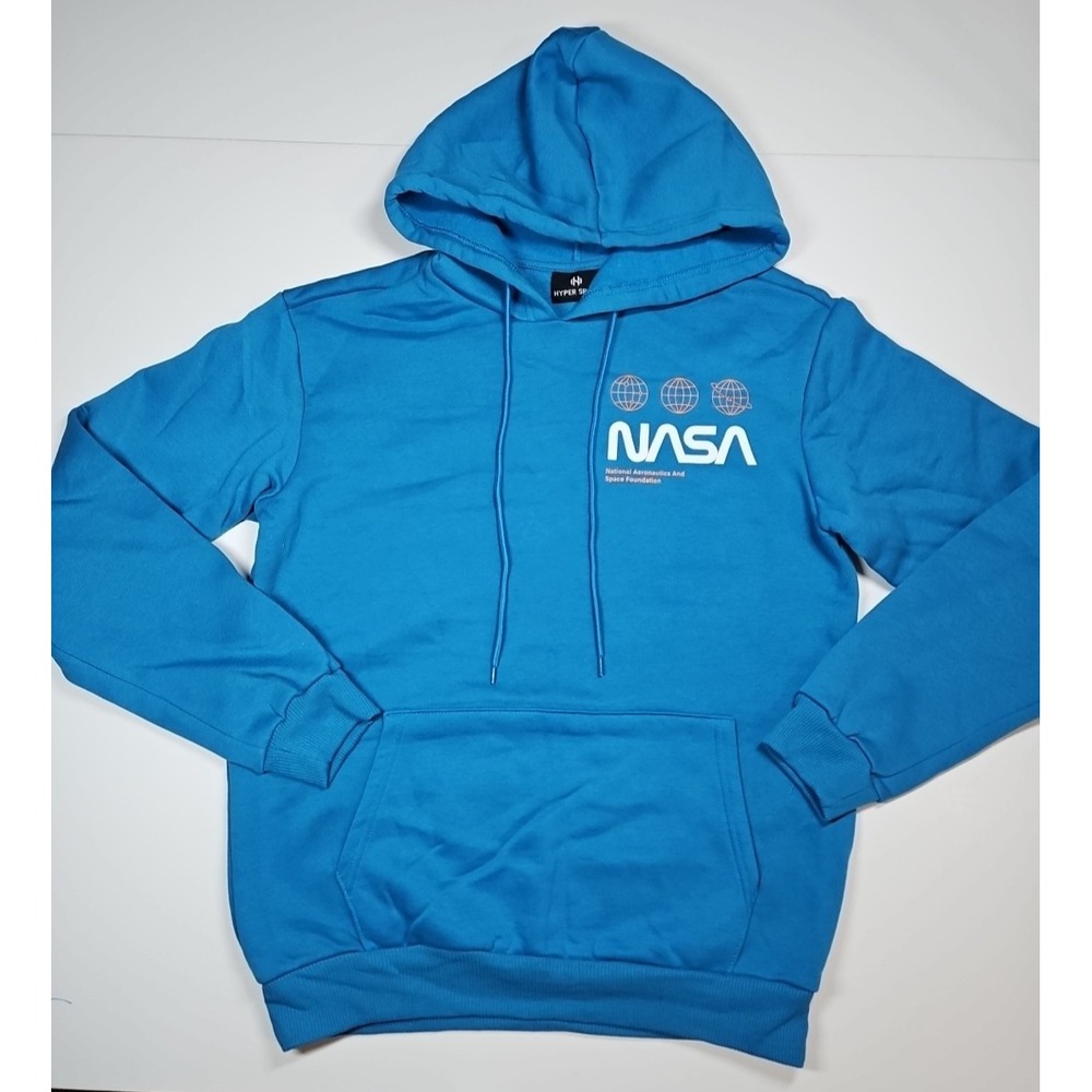 Hyper Space NASA Mens Blue Graphic Print Hoodie‎ Size Small NWOT